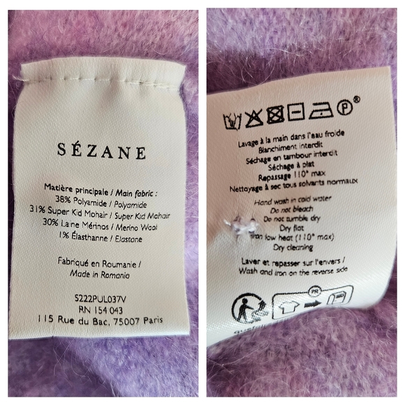 Sézane Léon Jumper Lilac Size XS Mohair Wool Balloon Sleeve Parisian Chic - Picture 12 of 13